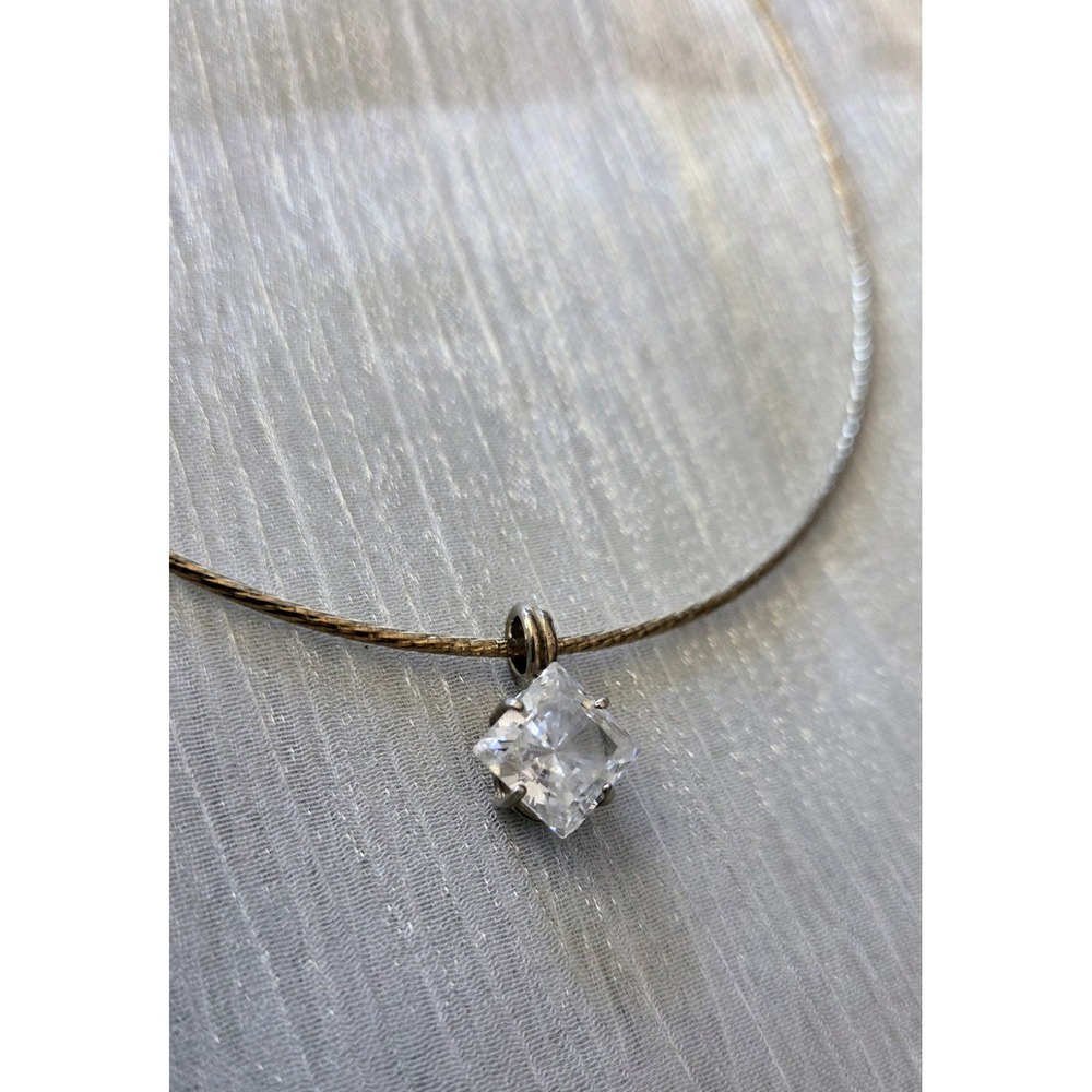 Sterling Silver 925 Wire Rope Chain Vintage Crystal Gem Pendant‎ Necklace 16"